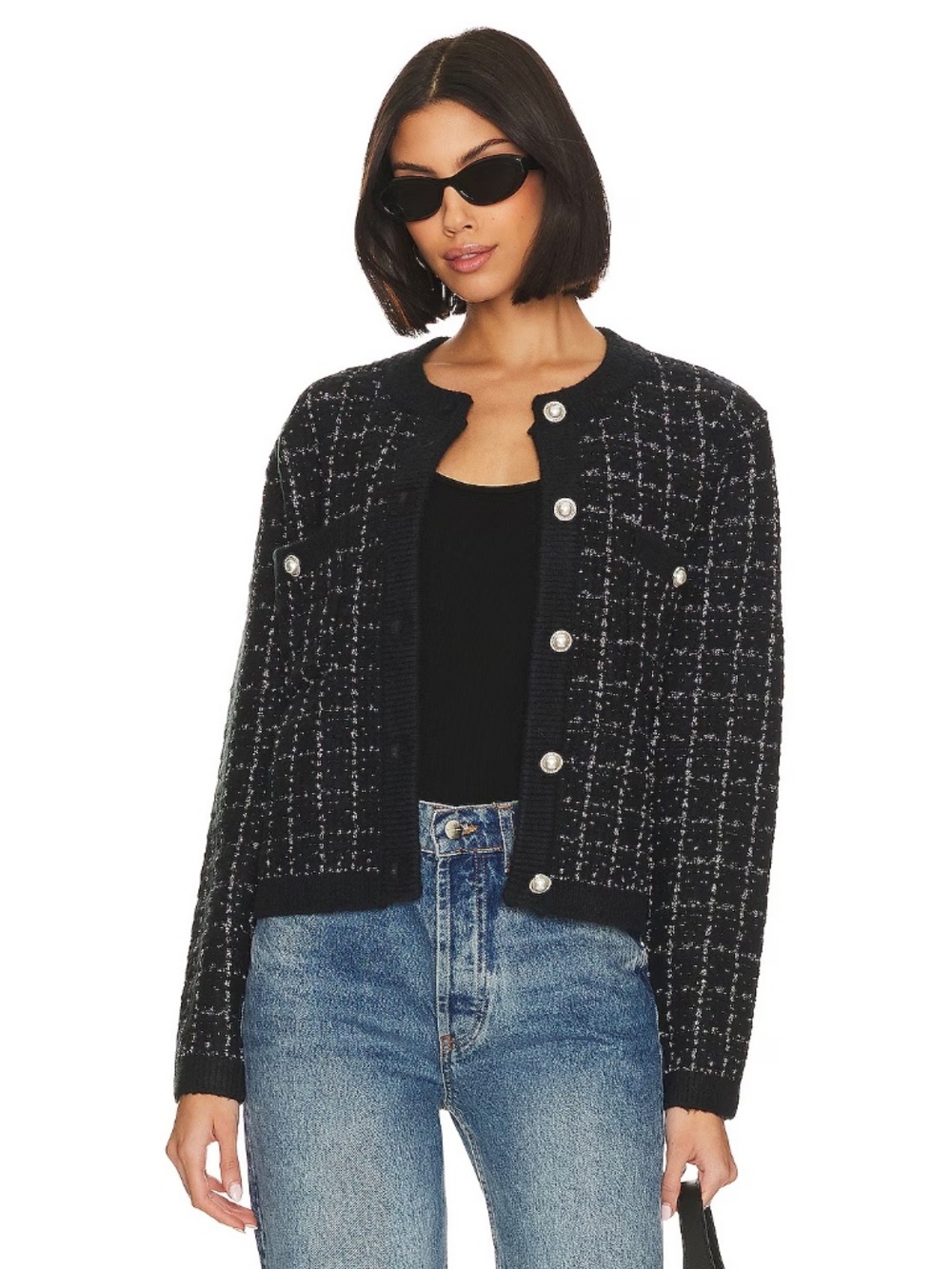 Women's Medium Line & Dot Alexis Cardigan Sweater in Black & Silver NWT